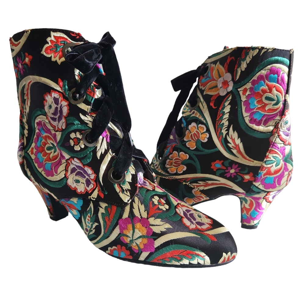 Elegant Floral Lace-Up Ankle Booties